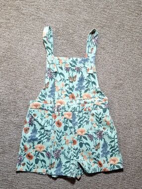 Cider Mint Floral Overalls with Orange Blooms